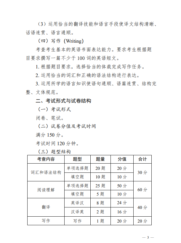 广西专升本英语考试大纲